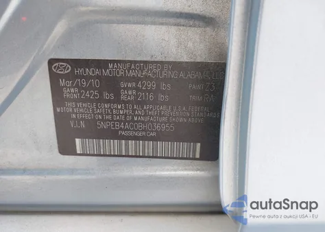 2011 Hyundai Sonata Gls из США, поврежденный, VIN 5NPEB4AC0BH036955